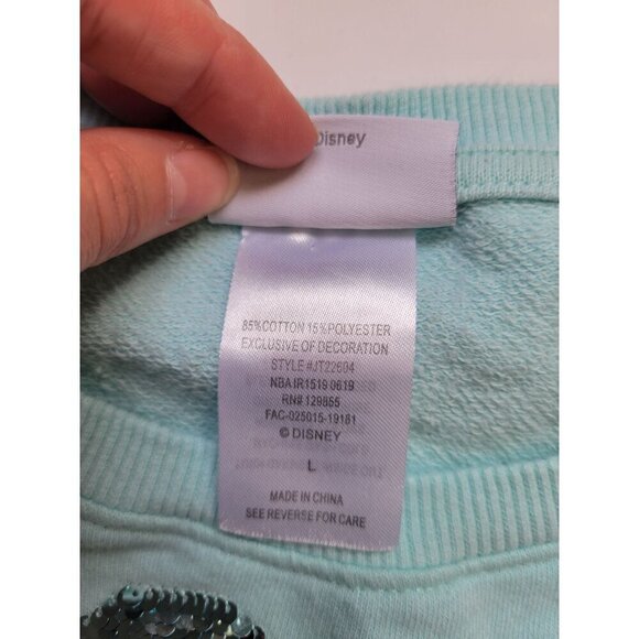 Disney Parks Teal Long Sleeve Fleece Sweatshirt Sequins Size L Mickey Mouse - Picture 8 of 11